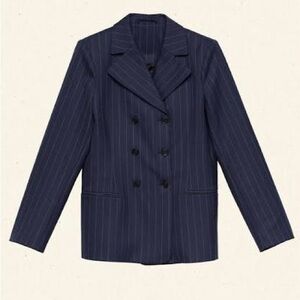 Doen Navy Pinstripe Double-Breasted Blazer